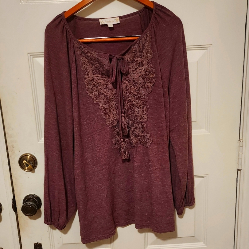 Weekend Suzanne Betro Women's Long Sleeve Tunic Shirt Size XL Purple /Wine